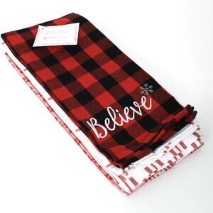 Kitchen Towel Set 100% Cotton Plaid Farmhouse Prairie Country Cabin Believe